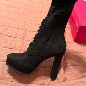 Black Over knee long heeled boots by Shoedazzle